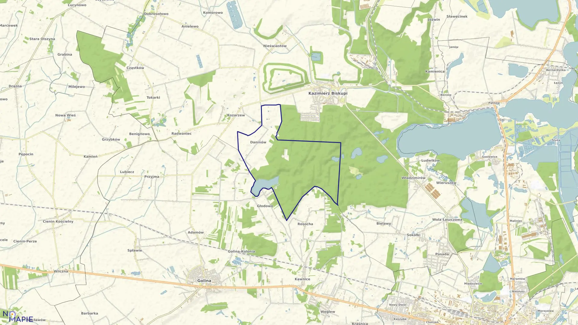 Mapa obrębu DANINÓW w gminie Kazimierz Biskupi