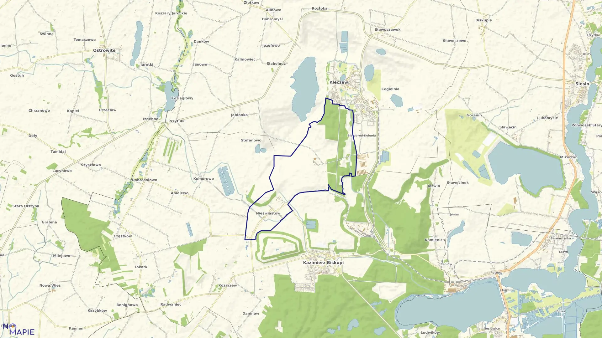 Mapa obrębu NIEŚWIASTÓW w gminie Kazimierz Biskupi